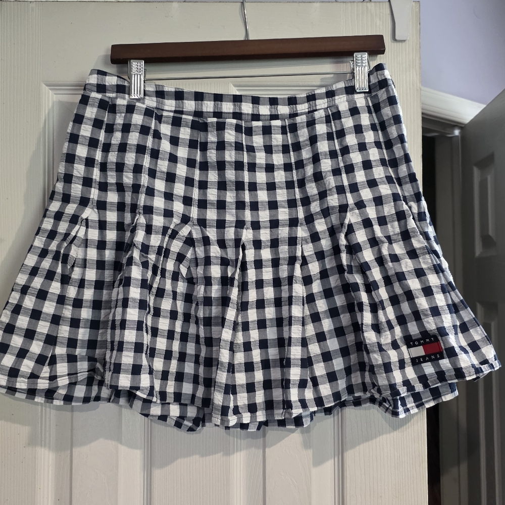 Tommy Hilfiger Navy and White Checkered Skirt